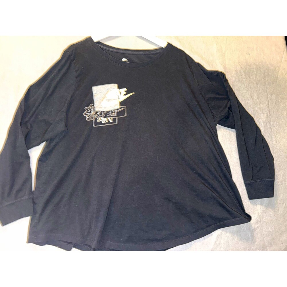 Nike The Nike Tee Womens Black Graphic Logo Long Sleeve Crew Neck T-Shirt 3XL